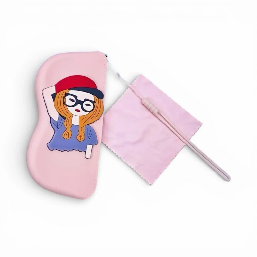 Pink Cartoon Young Woman Character Eyeglasses Cases NWT